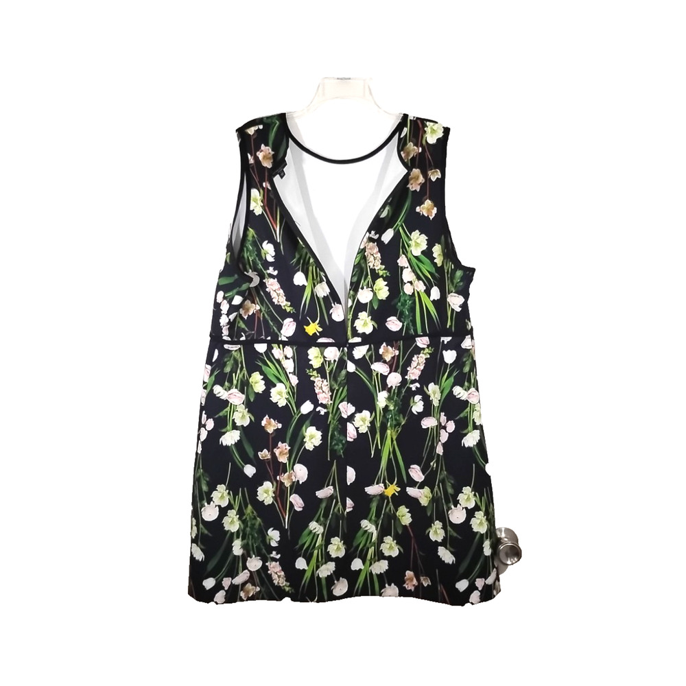 Victoria Beckham Womens 2X Dress Black Green Pink Roses Floral Sleeveless Zip - Picture 3 of 8